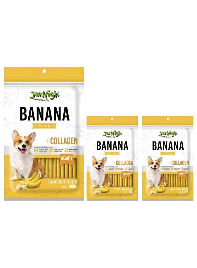 Jerhigh Fruity Banana Stick Dog Treat, High Protein Chicken Stick, Fully Digestible Dog Training Treats Healthy Snack (3 X 100G)
