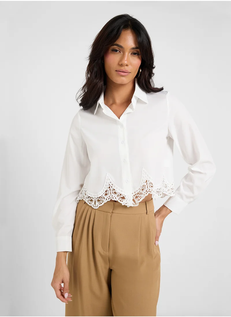 ELLA Button Down Shirt With Lace Scallop Hem
