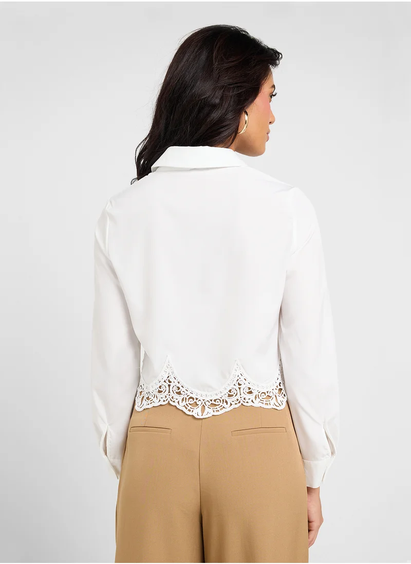 ELLA Button Down Shirt With Lace Scallop Hem