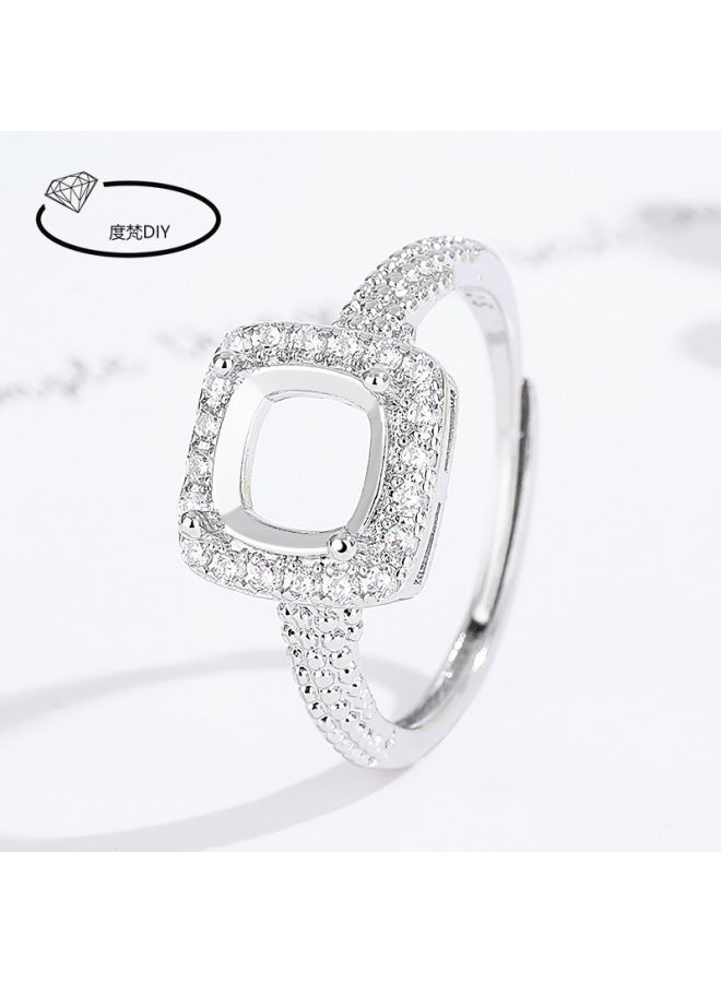 New Style Cold Style Women's Ring Empty Holder 925 Silver Plated Chinese Ring Holder Diy Inlaid Round Egg Surface 3-11mm
