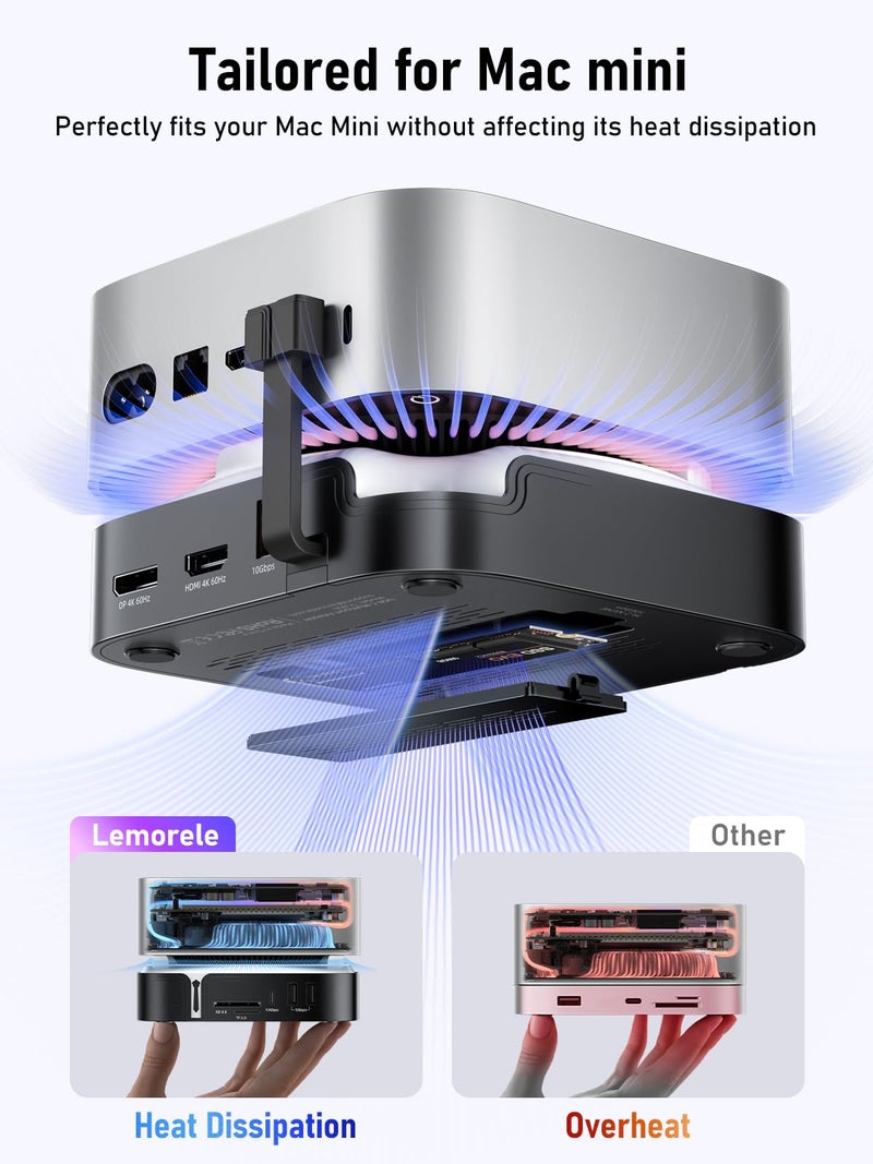 Lemorele Mac mini M4 Docking Station - Dual HDMI + DisplayPort withTriple Monitor Support, 8TB SSD Enclosure, 10Gbps USB-C/USB-A,SD/TF Card Reader - Compatible with Mac mini M4 & M4 Pro - Image 3
