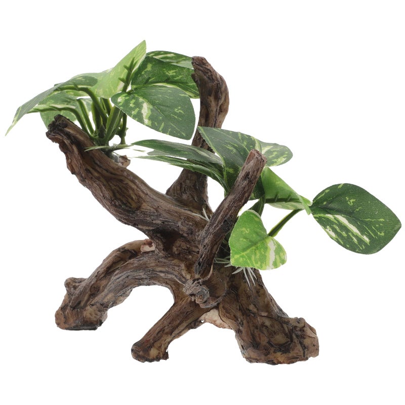 Resin Driftwood Cave Decor with Cloth Leaf Plants for Aquarium Fish Tank Ornaments - Image 2