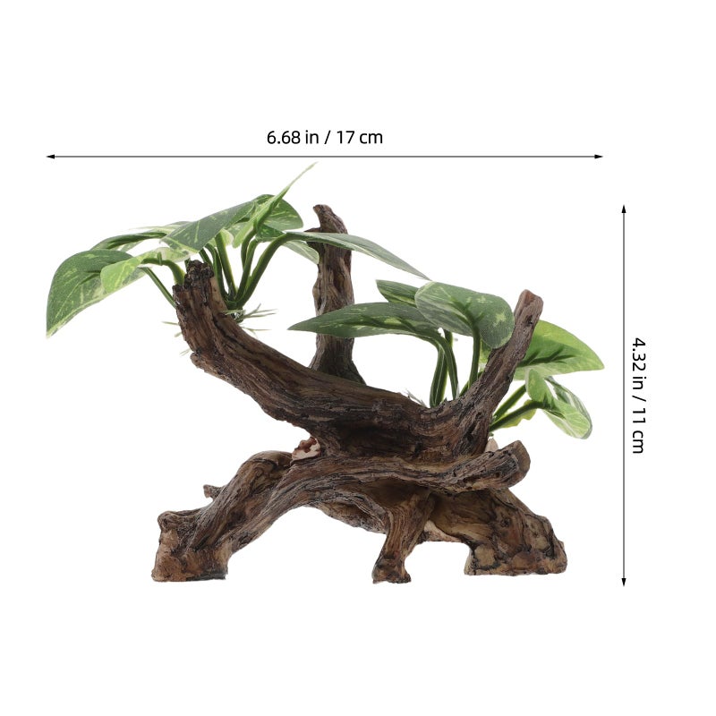 Resin Driftwood Cave Decor with Cloth Leaf Plants for Aquarium Fish Tank Ornaments - Image 3