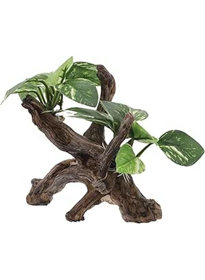 Resin Driftwood Cave Decor with Cloth Leaf Plants for Aquarium Fish Tank Ornaments - Image 1
