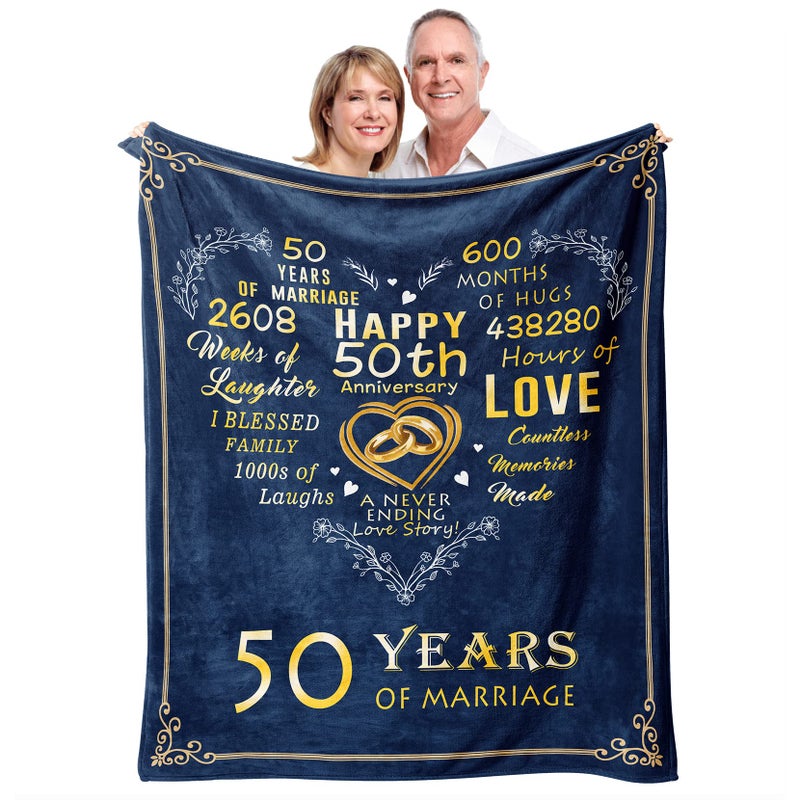 Mosslink 50th Anniversary Blanket Golden Wedding Anniversary Couple Gifts for Dad Mom Grandparents 50 Years of Marriage Throw Blankets for Husband Wife 50x60