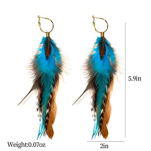 Lureme Indiana Style Jewelry Multicolor Handmade Natural Feather Dangle Earrings (er005514) - Image 2