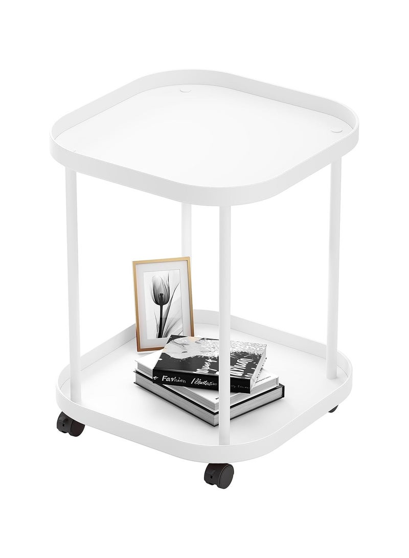 Hihonor Side Table with Wheels, End Table Living Room Plastic Mobile Sofa Side Table Small Night Stand Bedroom, White - Image 1