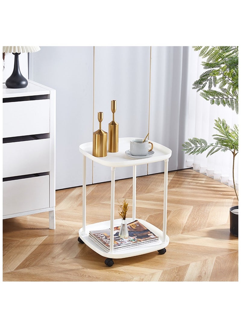 Hihonor Side Table with Wheels, End Table Living Room Plastic Mobile Sofa Side Table Small Night Stand Bedroom, White - Image 2