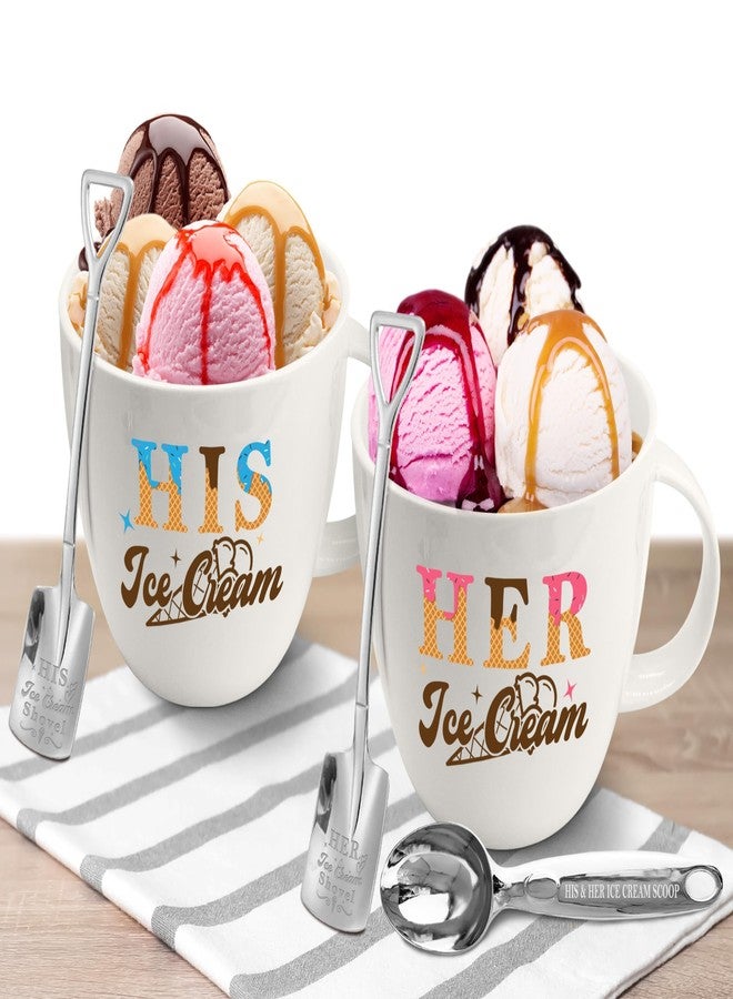 Hexagram His And Hers Gifts, Anniversary Couples Gifts Set Ice Cream Bowl With Scoop&Shovel Spoon, His Her Ice Cream Cereal Bowl Gift, Valentine's Day Young Couples Gift - Image 1
