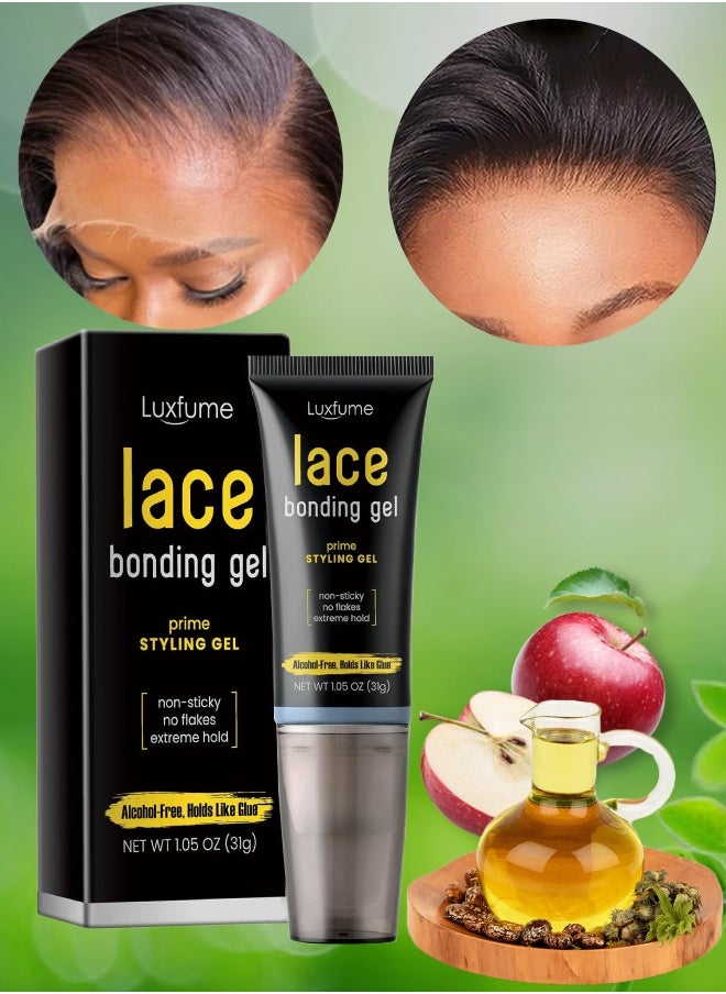 Luxfume غراء شعر مستعار من جل ربط الدانتيل، غراء ربط الدانتيل، تصميم جديد لرأس الفرشاة، لاصق دانتيل قوي التثبيت، تركيبة شفافة، تثبيت يومي مؤقت للشعر المستعار الأمامي والشعر المستعار  - Image 1