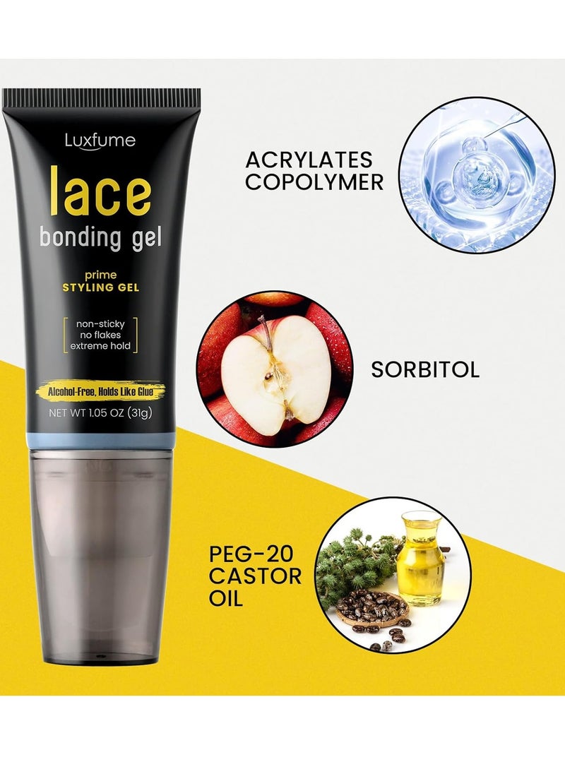 Luxfume غراء شعر مستعار من جل ربط الدانتيل، غراء ربط الدانتيل، تصميم جديد لرأس الفرشاة، لاصق دانتيل قوي التثبيت، تركيبة شفافة، تثبيت يومي مؤقت للشعر المستعار الأمامي والشعر المستعار  - Image 5