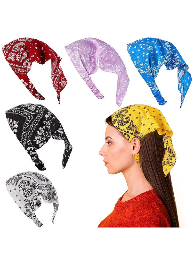 7 قطع الأزهار وشاح الشعر المرن عقال شيفون منديل مطاط الأزهار المطبوعة عمامة بوهو عصابات الشعر باندانا مع مقاطع الشعر للنساء اكسسوارات الشعر الفتيات ، نمط الأزهار الكلاسيكية - Image 2