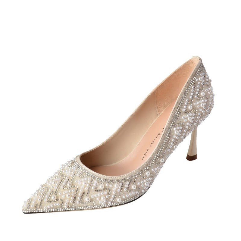 Women's Rhinestone & Pearl Wedding Heels | Chinese-Style Bridal Pumps | 7cm & 4.5cm Heel Options | Comfort-Focused Design for Brides & Bridesmaids | Multiple Colors Available - Image 5