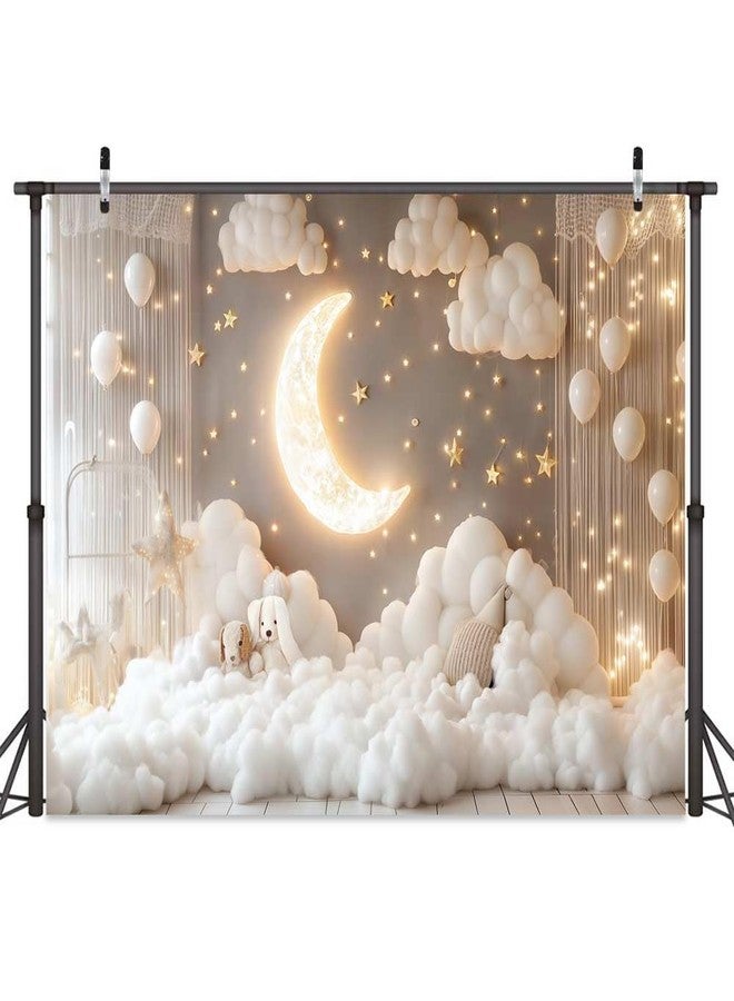 Pinpai 7X5ft Newborn Maternity Photo Backdrop Photography Background for Photoshoot, Indoor Boho Baby Children Portrait Moon Star Backdrops Photo Booth Prop Decorations Wall Decor Tablecloth - Image 2