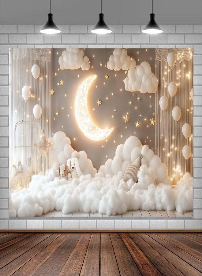 Pinpai 7X5ft Newborn Maternity Photo Backdrop Photography Background for Photoshoot, Indoor Boho Baby Children Portrait Moon Star Backdrops Photo Booth Prop Decorations Wall Decor Tablecloth - Image 1