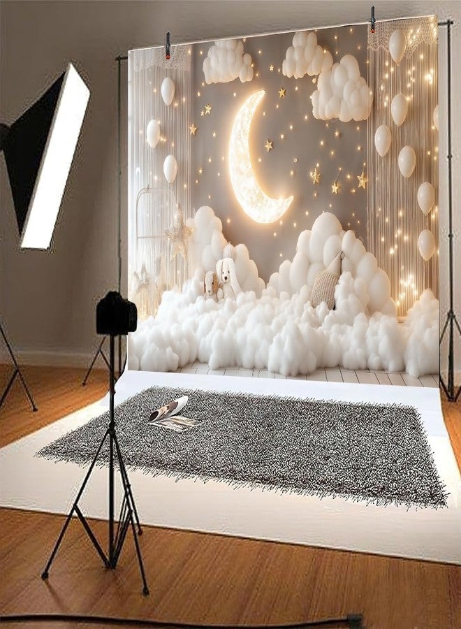 Pinpai 7X5ft Newborn Maternity Photo Backdrop Photography Background for Photoshoot, Indoor Boho Baby Children Portrait Moon Star Backdrops Photo Booth Prop Decorations Wall Decor Tablecloth - Image 5