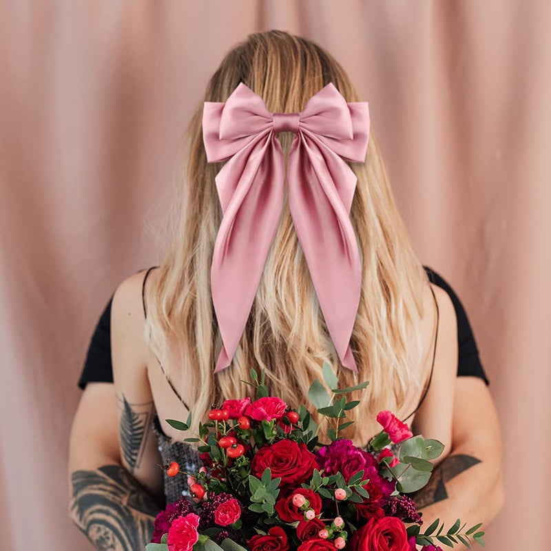 WHISKET Satin Large Hair Bows Giant Bow Hair Clips French Barrettes with Long Silky Ribbon Bowknot Bun Ponytail Holder Accessories for Women Lady Girl color may very 6 - Image 2