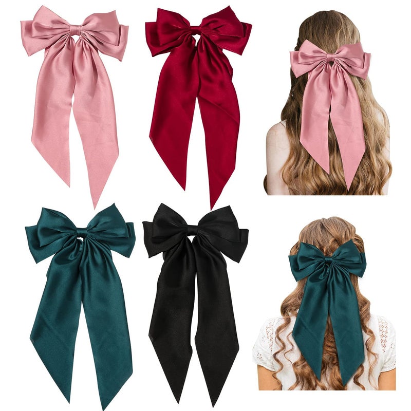 WHISKET Satin Large Hair Bows Giant Bow Hair Clips French Barrettes with Long Silky Ribbon Bowknot Bun Ponytail Holder Accessories for Women Lady Girl color may very 6 - Image 3