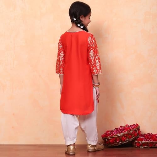 Biba Girls Orange Straight Cotton Printed Kurta suit set - Image 5