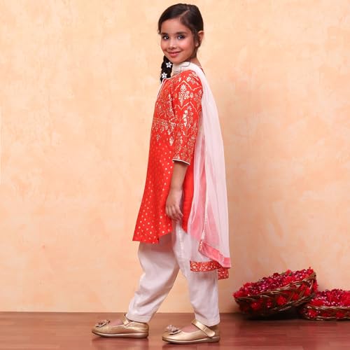 Biba Girls Orange Straight Cotton Printed Kurta suit set - Image 3