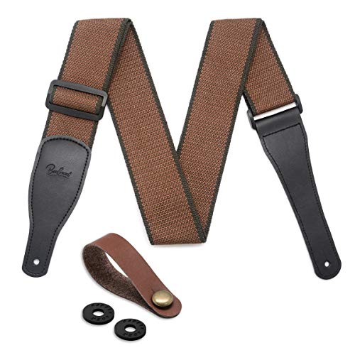BestSounds Acoustic Guitar Strap, Soft Cotton & Leather Ends Strap for Electric & Bass Guitars come with 1 Button & 2 Locks - Image 1