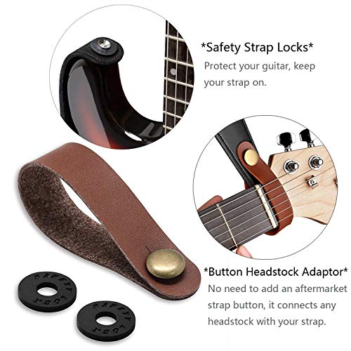 BestSounds Acoustic Guitar Strap, Soft Cotton & Leather Ends Strap for Electric & Bass Guitars come with 1 Button & 2 Locks - Image 4