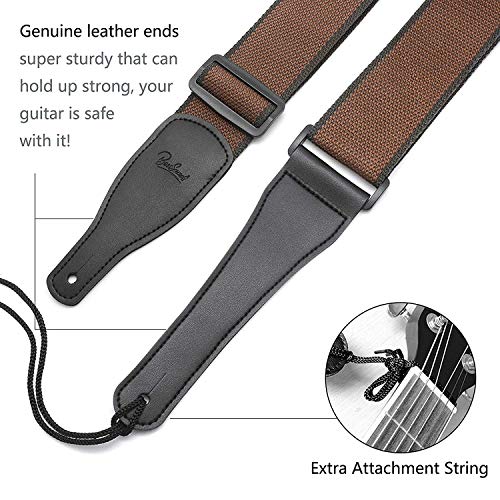 BestSounds Acoustic Guitar Strap, Soft Cotton & Leather Ends Strap for Electric & Bass Guitars come with 1 Button & 2 Locks - Image 3