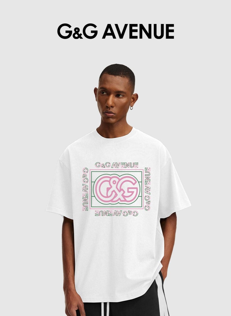G&G AVENUE Heavy cotton fabric White cotton Oversized fit unisex casual 1/2 short sleeved summer vintage beach vacation T-shirt  - Image 1