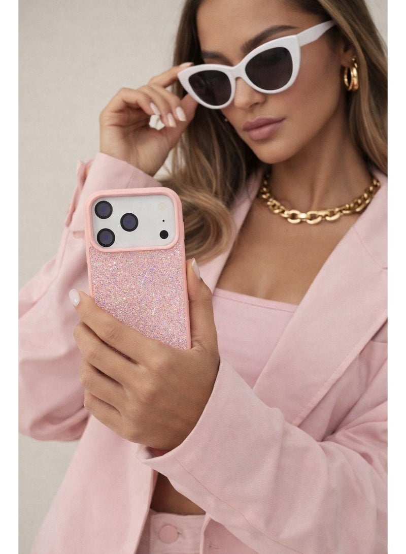 VR CREATIVE Luxury Glitter Diamond Phone Case for Apple iPhone 17 Pro Sparkling Rhinestone Bling Protective Cover - Pink - Image 4