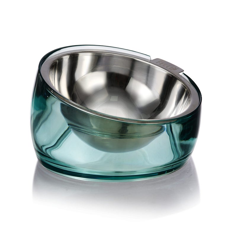 Felli Pet Oblik Acrylic Raised Dog Food Water Bowl Stainless Steel Slanted Oval Dish for Short Leg Puppy & Small Medium Pet, Elevated Tilted Metal Feeder (Classic, 1.5 Cups Oval Dish) - Image 1