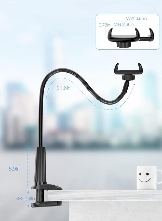 Alyashmac Gooseneck Phone Holder Stand for Bed Flexible Arm Adjustable Cell Phones Mount Clamp on Desk Bedframe Compatible with iPhone 14 Pro Max 13 12 11 X SE Series/Samsung S22 or Other 4-7 Devices - Image 2