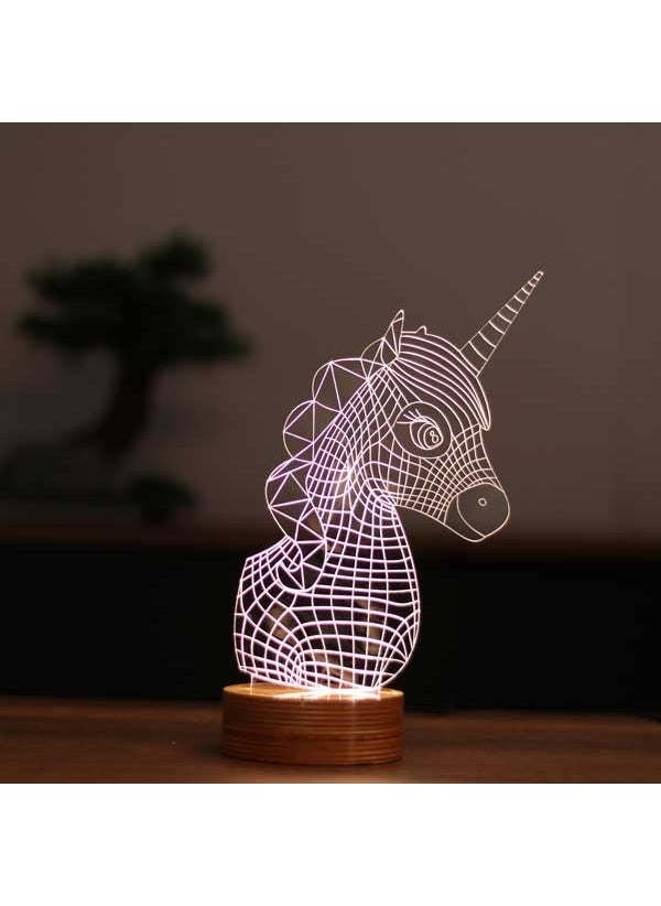 By-Lamp Unicorn Figured Decorative Gift Led Table Lamp | 7 Light Colors | Wooden Base 
