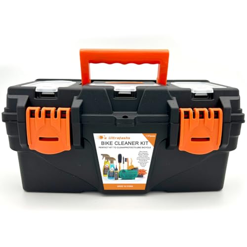 Ultrafashs Bike Cleaning Kit 13Piece Complete Set with Bike Cleaner 19oz Degreaser 10oz Wet Lube 2oz Chain Scrubber Brush - Image 1