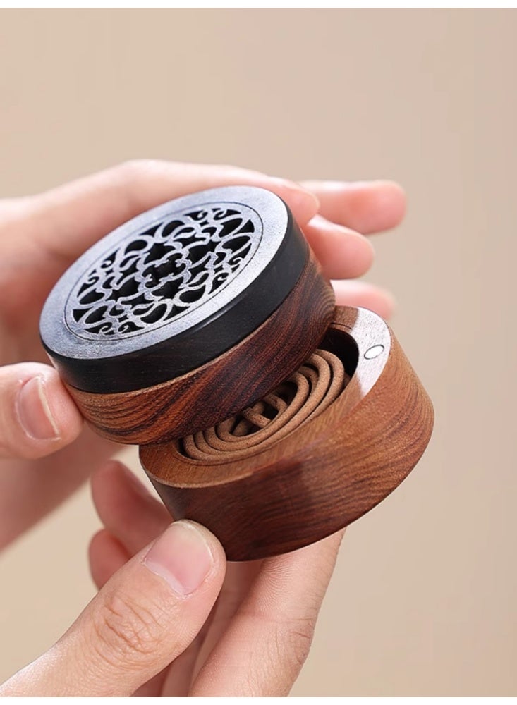 Portable Incense Burner Solid Wood Multi Layer Fragrance Storage Portable Incense Box Home Indoor Car Mini Plate Incense Burner Aromatherapy Burner - Image 2