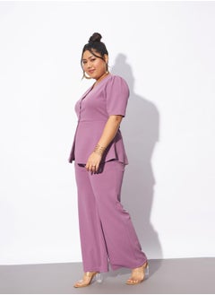 SASSAFRAS Plus Front Button V Neck Top & Pants Co-Ords  - Image 3