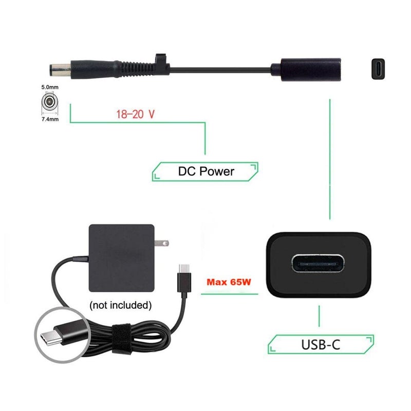 chenyang USB C to DC 20V 7.4x5.0mm PD 65W Charge Cable for HP Laptop Type-C Input to DC 20V Output - Image 2