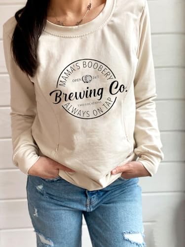 AEARGIV Women Causal Maternity Nursing Sweatshirt Comfort Friendly Zip Breastfeeding Pullover Tops Mama's Boobery Sweater(M, Cream 1) - Image 2