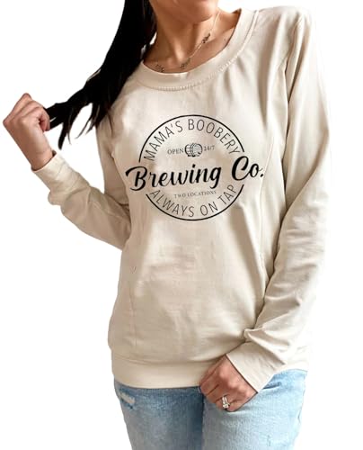 AEARGIV Women Causal Maternity Nursing Sweatshirt Comfort Friendly Zip Breastfeeding Pullover Tops Mama's Boobery Sweater(M, Cream 1) - Image 1