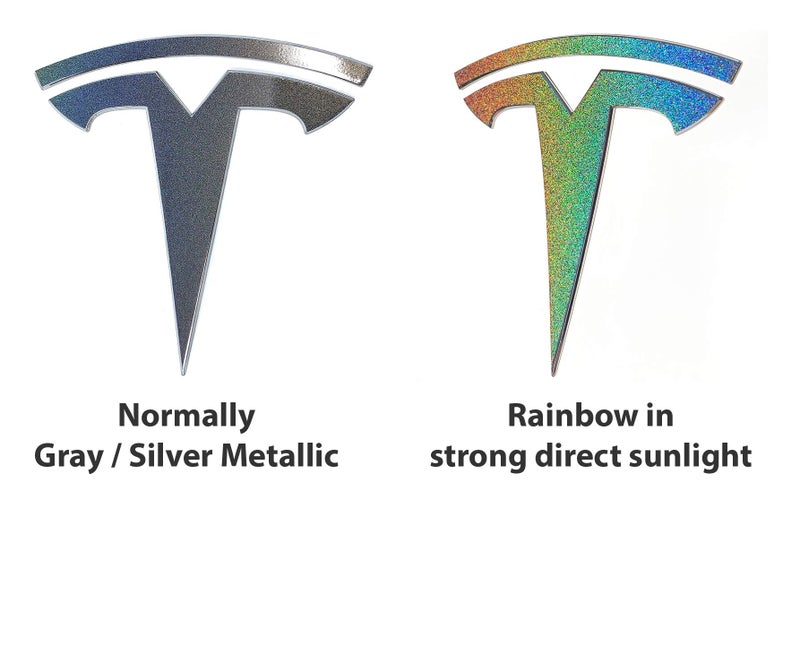 Custom Cut Graphics Logo Decal Wrap for Tesla Model 3 (Gloss Flip Psychedelic - Silver/Rainbow) - Image 3