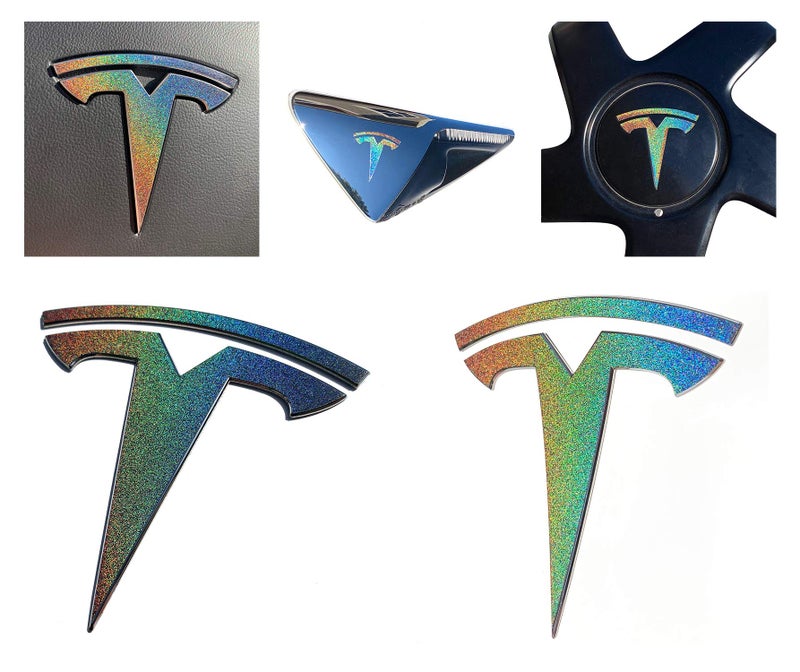Custom Cut Graphics Logo Decal Wrap for Tesla Model 3 (Gloss Flip Psychedelic - Silver/Rainbow) - Image 1