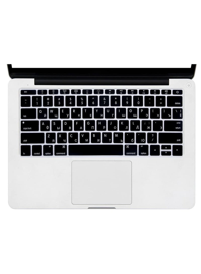 أمم US Layout Russian English Keyboard Cover Compatible for MacBook Retina 12 inch Model A1534 Release 2017 2016 2015 And Compatible with MacBook Pro 13 inch Model A1708 Without Touch Bar Release 2017 2016 Black - Image 2