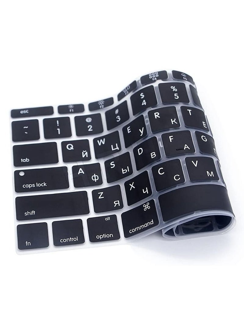 أمم US Layout Russian English Keyboard Cover Compatible for MacBook Retina 12 inch Model A1534 Release 2017 2016 2015 And Compatible with MacBook Pro 13 inch Model A1708 Without Touch Bar Release 2017 2016 Black - Image 3