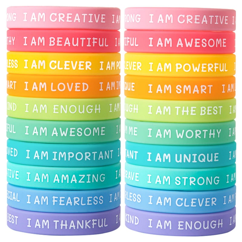 CYCLUSIVE 20 Pieces Students Inspirational Wristbands Rubber Bracelets Fun Motivational Wristbands for Kids Students Back to School Gifts - Image 1
