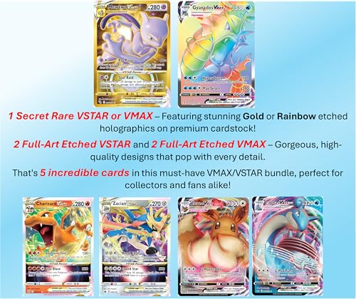 Pokemon 5 Pokemon Card VMAX/VSTAR Bundle - X2 VSTAR - X2 VMAX - X1 Secret Rare - No Duplicates - Image 2