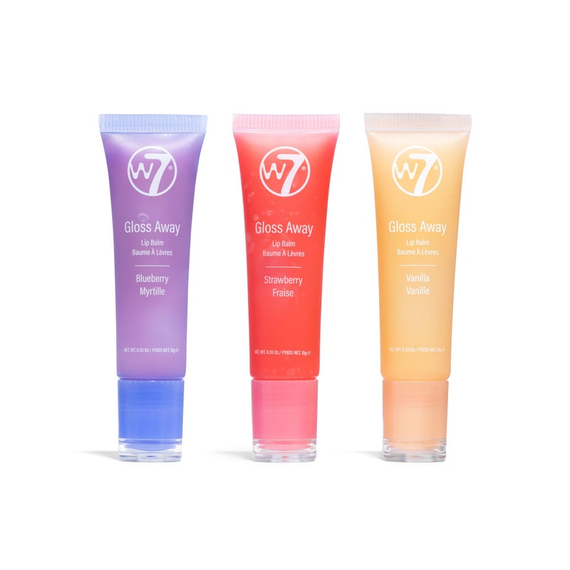 W7 Gloss Away Trio - Hydrating Lip Balm Gift Set with Shea Butter & Fruit Extracts - Restores Chapped & Dry Lips - Vegan & Cruelty-Free - Blueberry, Vanilla, Strawberry - Image 1