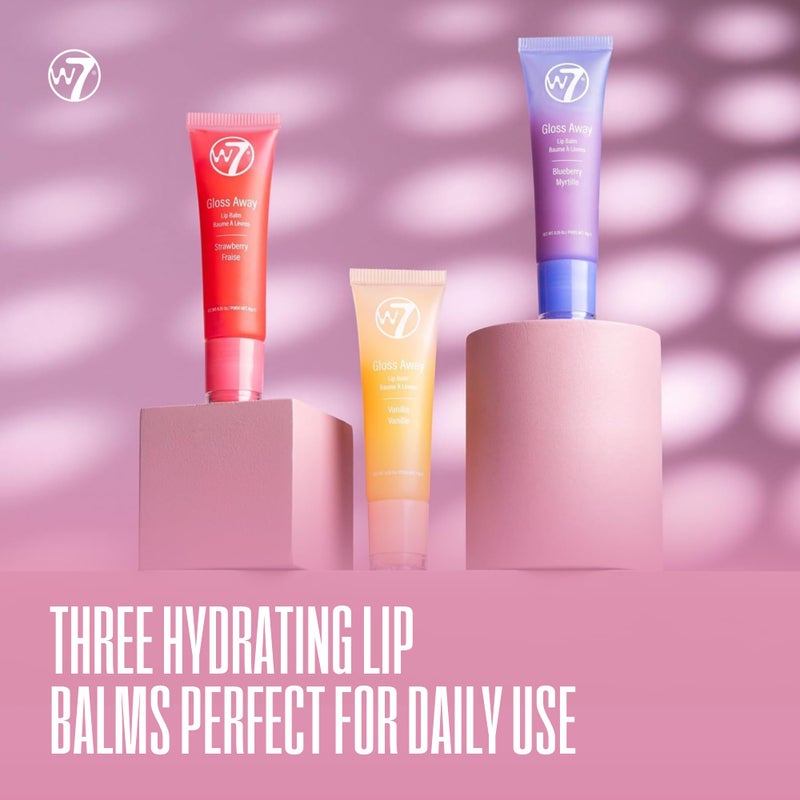 W7 Gloss Away Trio - Hydrating Lip Balm Gift Set with Shea Butter & Fruit Extracts - Restores Chapped & Dry Lips - Vegan & Cruelty-Free - Blueberry, Vanilla, Strawberry - Image 2