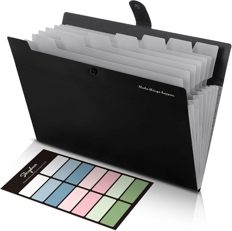 Skydue 8 Pockets Expanding File Folders, Accordion Folders, Portable Paper Bill Receipt Organizer, Letter Size, Home College School Office Supplies, Black - Image 1
