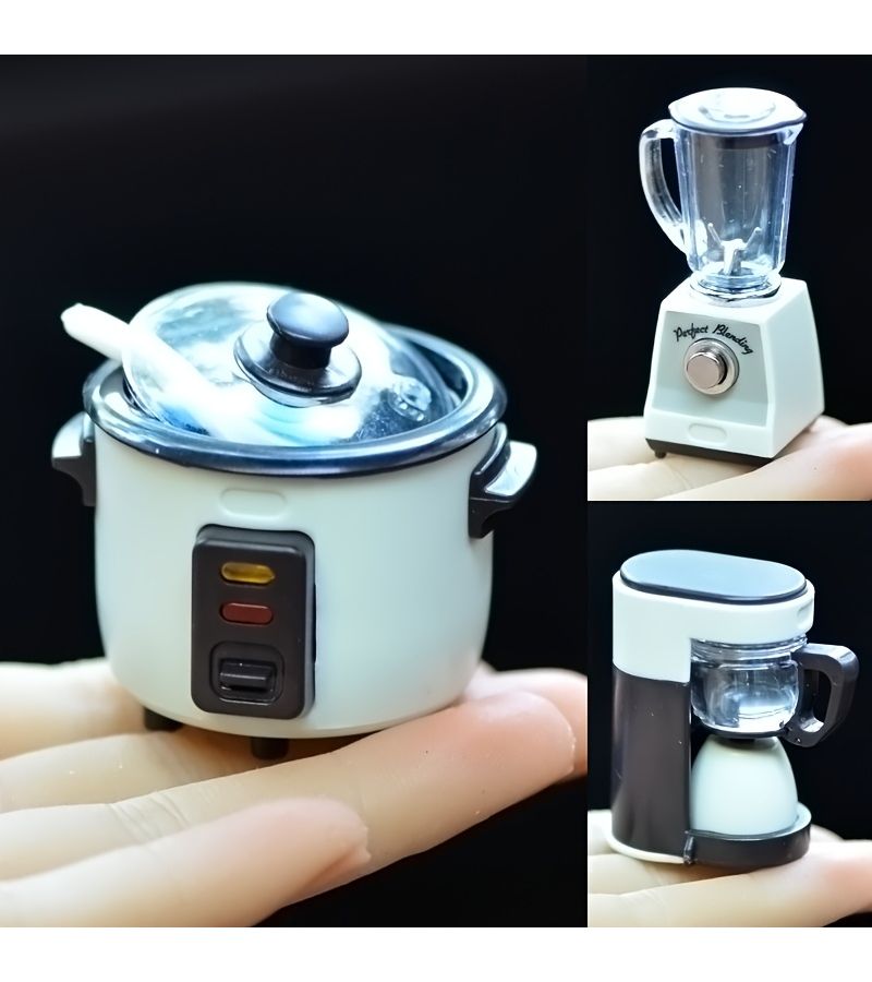 3pcs Miniature Simulation Rice Cooker Juicer Coffee Machine Dollhouse 1 12 Scale Decor Ornament Micro Landscape Suitable For Home Computer Desktop Decoration - Image 1