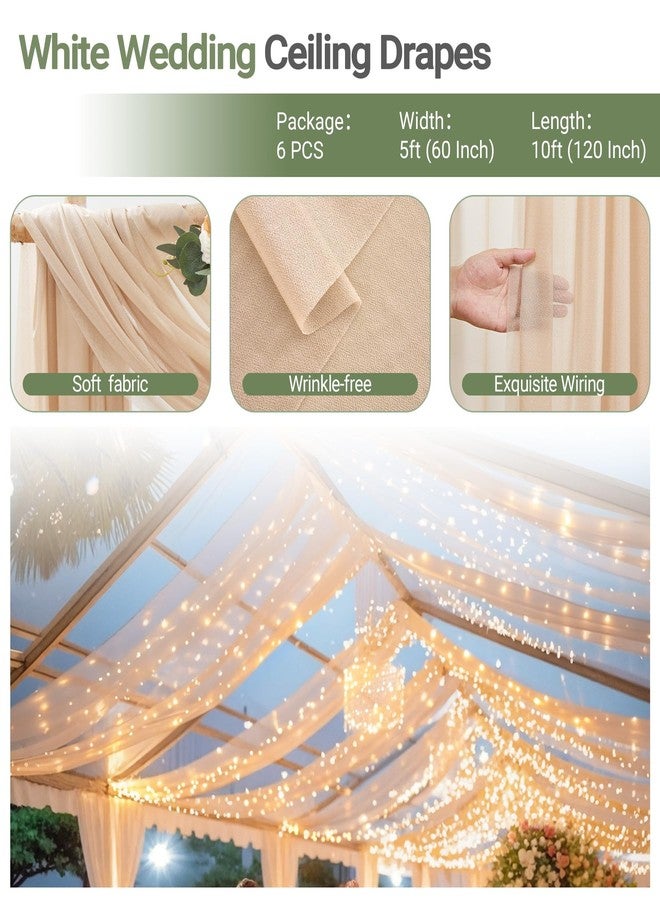 Shillance 6 Panels Champagne Ceiling Drapes with Lights String for Wedding Ceiling Drapes 5ftx10ft Wedding Draping Fabric Sheer Ceiling Curtains Drapery Wedding Decorations for Home Party Ceremony Stage Swag - Image 4