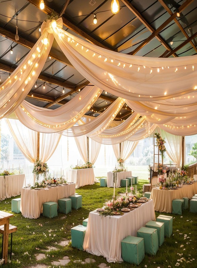 Shillance 6 Panels Champagne Ceiling Drapes with Lights String for Wedding Ceiling Drapes 5ftx10ft Wedding Draping Fabric Sheer Ceiling Curtains Drapery Wedding Decorations for Home Party Ceremony Stage Swag - Image 3